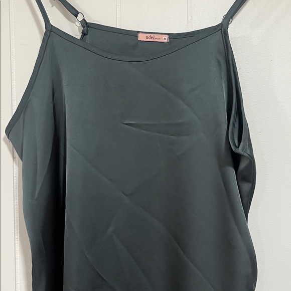 Udel New York Satin Slip Dress Green Midi Spaghetti Strap Bias Cut SzM - Picture 4 of 10